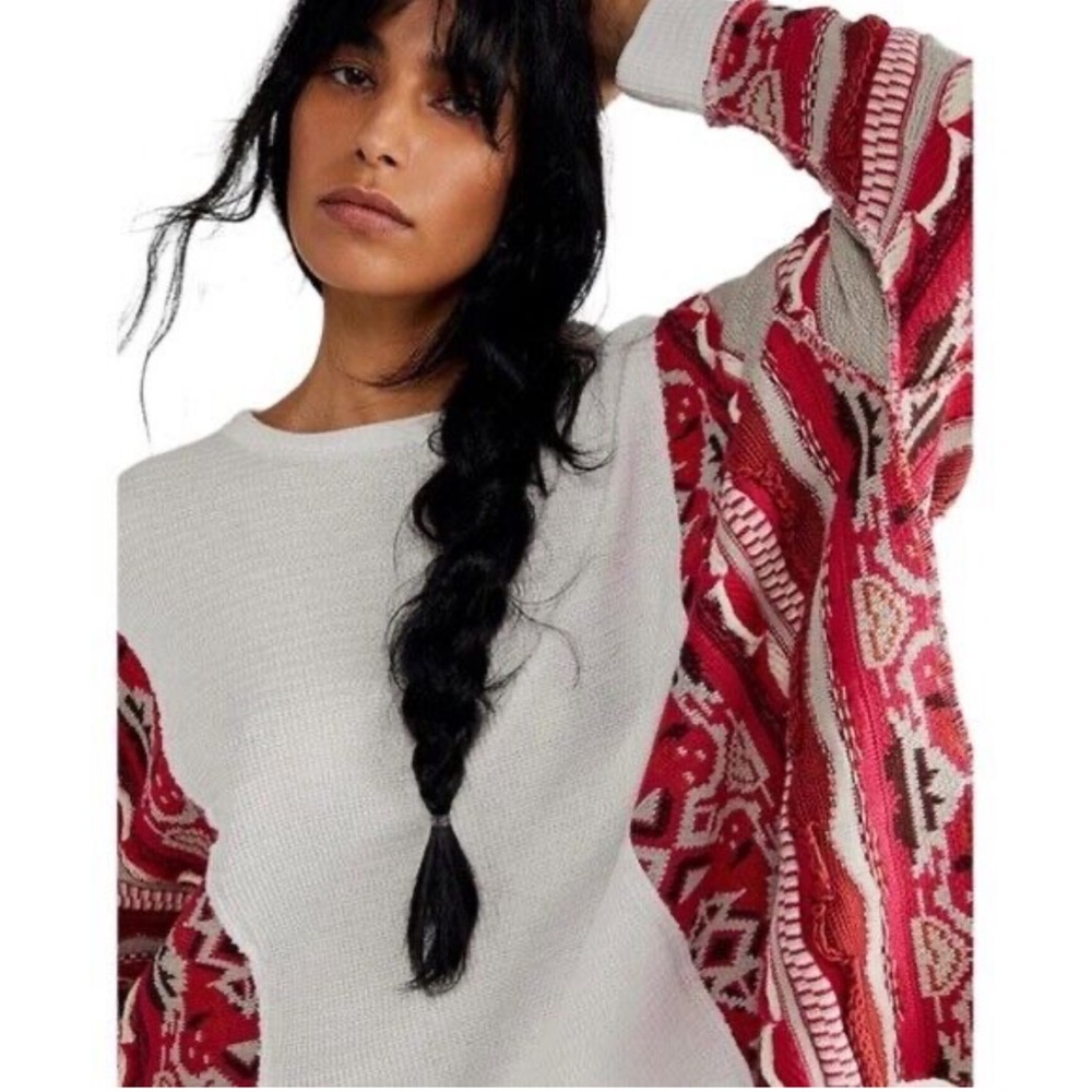 We The Free Red and White Sweater